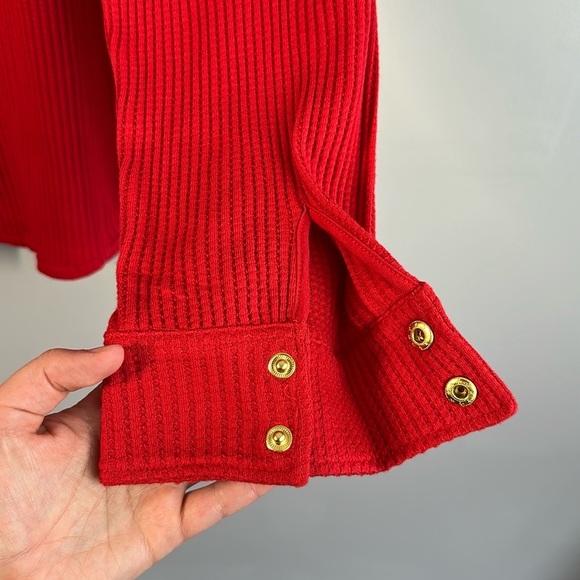 NWT J. Crew Womens Holiday Red Waffle Knit Snap Front Shacket Sz M Shirt Jacket - Picture 11 of 16